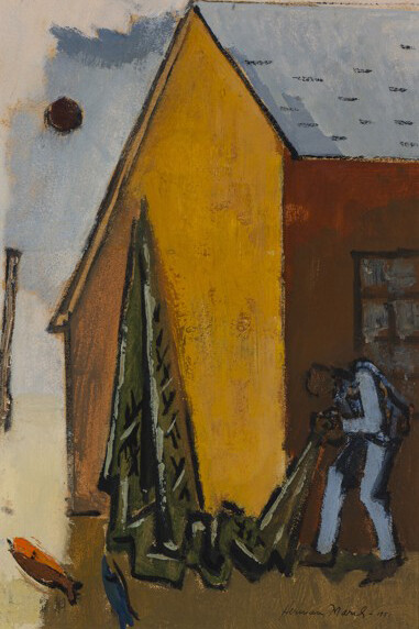 Herman Maril, Nets and Barn (detail), 1951. Courtesy of LewAllen Galleries