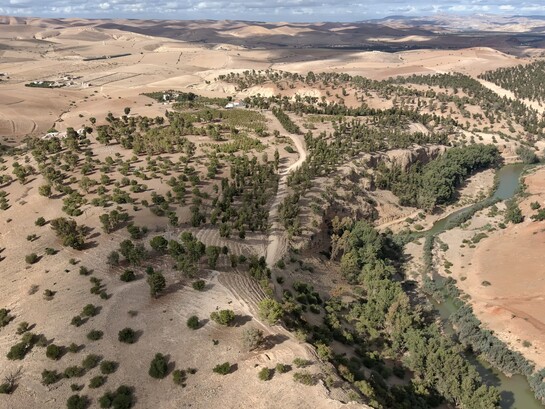 Fotografia aerea da drone del sito di Oued Beht, Marocco. Foto: A. Garcia-Molsosa e T. Wilkinson, Archivio OBAP