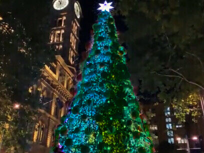 En cada celebración descubrí que lo esencial siempre estaba presente, y que, sin darme cuenta, yo también formaba parte de este encuentro tan íntimo y familiar. Árbol de Navidad en Martin Place, 2019. Sídney, Australia
