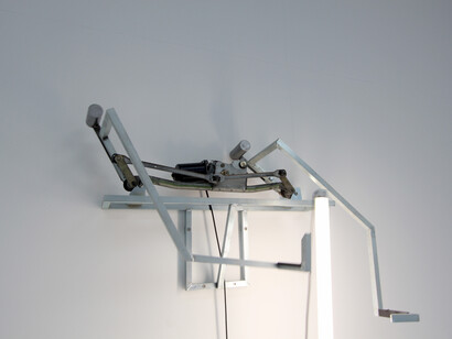 Catch, Mark Davey, 2012, Steel, motor and fluorescent light, 150 cm x 200 cm. Courtesy of the artist and The RYDER Projects, London
