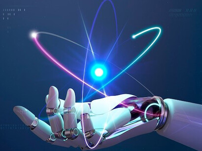 Futuristic AI robot hand pointing, emphasizing the latest advancements in artificial intelligence