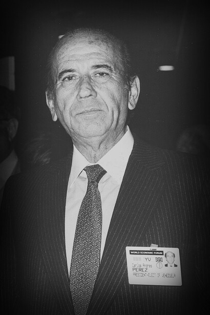 Carlos Andrés Pérez en la reunión anual del Foro Económico Mundial en Davos, Suiza, el 31 de enero de 1989