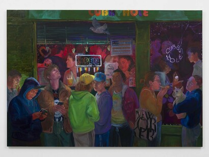 Rebecca Ness,
Cubbyhole, 2024,
Oil on linen,
70 x 100 inches / 177.8 x 254 cm. Courtesy of the artist and Jessica Silverman Gallery