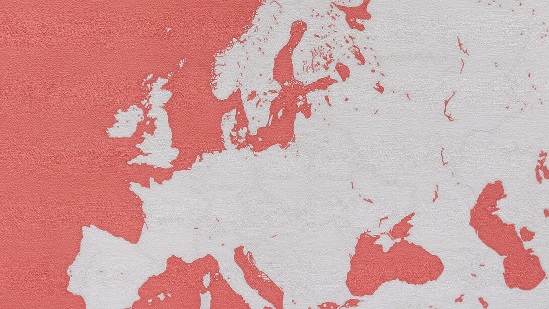 Satoru aoyama, Map of Europe, 2016, embroidery (polyester and luminous thread) on polyester. 44 x 59 cm (unframed), 56 x 75 x 6.5 cm (framed) © aoyamasatoru, courtesy of mizuma art Gallery