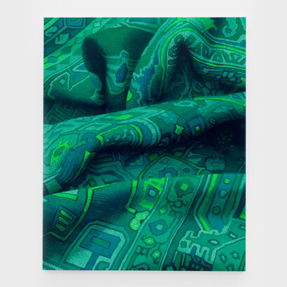 Matthew Hansel, Moonlight On Moss Covered Cliffs (Green), 2023, oil and flashe paint on canvas, 60×48 inches. Courtesy of the artist and The Hole Gallery, LA