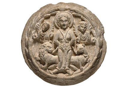 Saint Thecla, from Egypt, possibly Oxyrhyncus or nearby, 5th century C.E. Limestone, 3 3/4 x 25 1/2 inches. Purchase: William Rockhill Nelson Trust, 48-10.