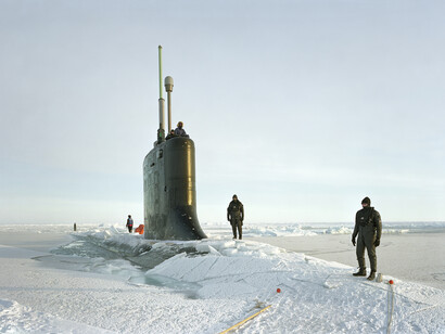 An-My Lê, Ship Divers, USS New Hampshire, Arctic Seas, 2011, Archival pigment print, 40 x 56 ½ inches, Edition of 5, Image courtesy of the artist and Murray Guy, New York
