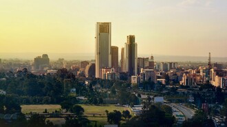 A view of Nairobi’s bustling urban landscape, representing the economic environment in which mobile finance took root