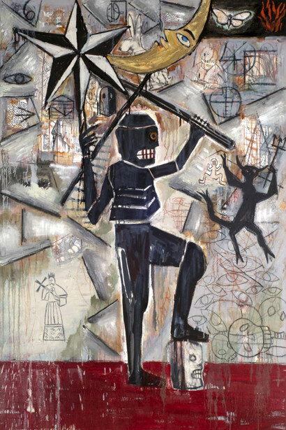 Jaune Quick-to-See Smith, Imperialism, 2011, oil and acrylic on canvas, 72 x 48 inches
