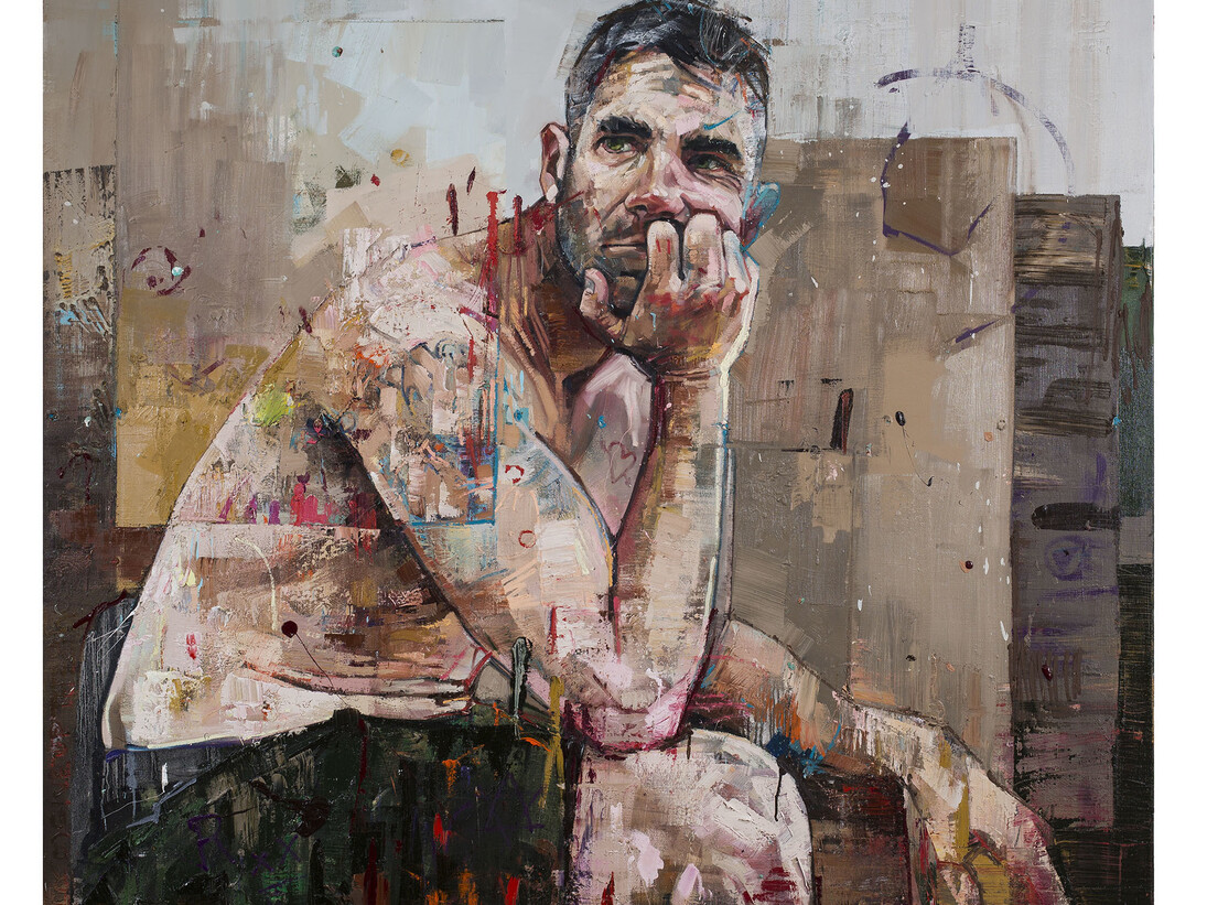 Andrew Salgado, Reds, oil on canvas with spray, 180 x 190 cm, 2014