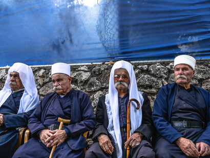 Druze sheikhs, or elders, at a wedding. Only respected elders are allowed a full understanding of Druze religious belief and practice