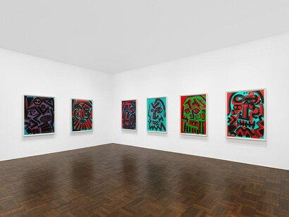 A.R. Penck, The temple of many faces, exhibition view. Courtesy of Michael Werner Gallery