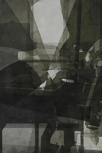 Eric Blum, Untitled No. 683, 2013, Ink, silk, and beeswax on panel, 47 x 33 in.