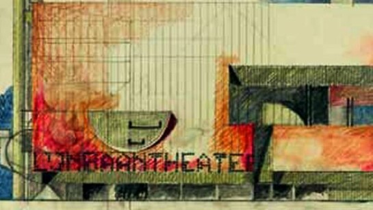 Carlo Aymonino, Competition for the Centre Pompidou, Paris, 1971. Unbuilt project Rendered perspective. 47 x 82 cm. Graphite, felt pens and colour pencils on sheets of tracing paper joined together on cardboard
Purchase, 2007. Centre Pompidou, Musée national d’art moderne. Photo: Philippe Migeat / Georges Meguerditchian © Eredi Aldo Rossi. Courtesy Fondazione Aldo Rossi, 2012