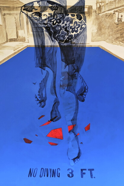 Julien Graizely - Overexposure Miami 2019 - NO DIVING  1 -  mixed media on canvas - 48x36 in