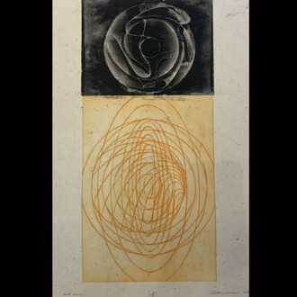 Steven Sorman, not now, 2022, 1/8, photopolymer intaglio on Nepalese paper, 26 ¾x17 5/8 inches. Courtesy the artist and Atrium Gallery