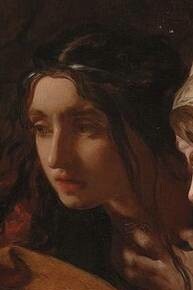 Donna che rappresenta l'ansia, James Sant, "Coraggio, ansia e disperazione guardando la battaglia", 1850, olio su tela