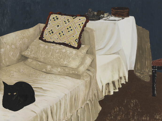 Mamma Andersson, Lyckokatt, 2014, Oil on panel, 47 7/8 x 63 inches (121.6 x 160 cm)