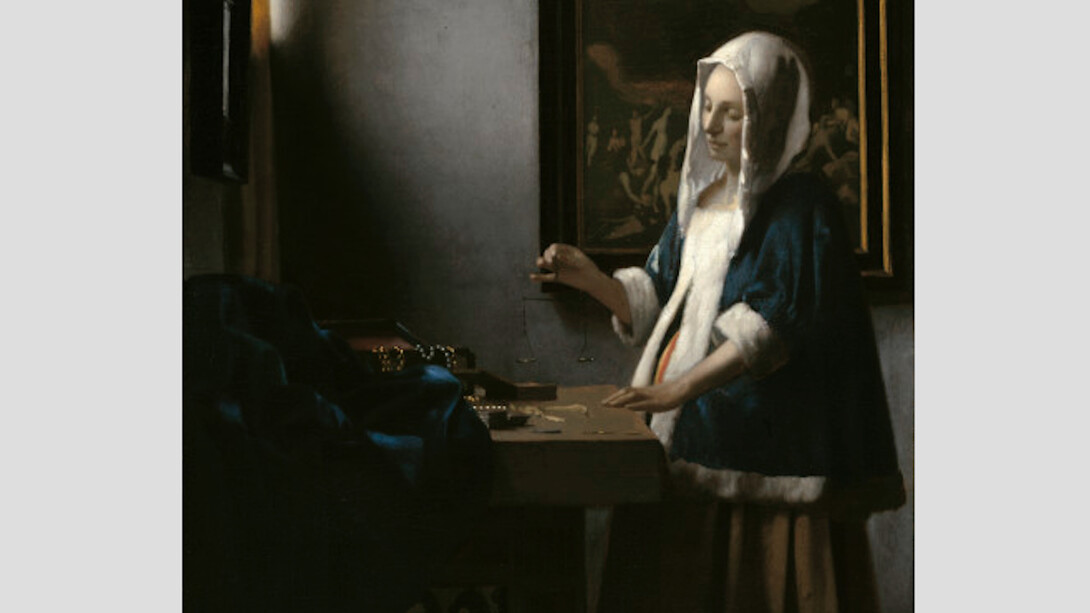 Johannes Vermeer, Jeune femme à la balance , vers 1664. Huile sur toile. 40,3 x 35,6 cm. Washington, National Gallery of Art, Widener Collection © Washington, National Gallery of Art