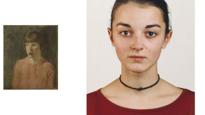 Joseph Higgins, Portrait of a Girl in Pink (undated), Oil on canvas, 47 x 56 cm, Collection Crawford Art Gallery, Cork
Photograph © Crawford Art Gallery. Denis Mortell Photography & Thomas Ruff, Porträt 2001 (A. Roters), 2001, C-print
210 x 165 cm, Collection Irish Museum of Modern Art, Purchase, 2002

