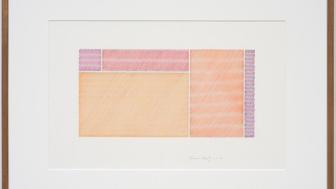 Channa Horwitz, Moiré (with angle motif), 1983, Ink on mylar, framed, 56,3 x 76,4 cm © All rights reserved, Courtesy Estate of Channa Horwitz and Air de Paris, Paris
