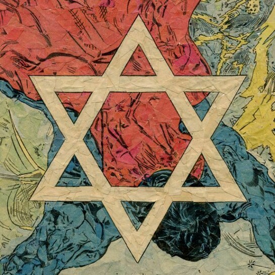 Tom Phillips, Superjew, 2007, collage, 17.25 x 14 inches, courtesy of Flowers Gallery