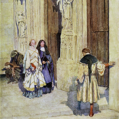 Eleanor Fortescue-Brickdale; Petrarca y Laura en Aviñón, 1919 (detalle)