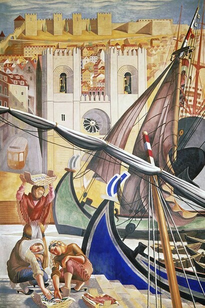 Painel a fresco de Almada Negreiros na Gare Marítima de Alcântara