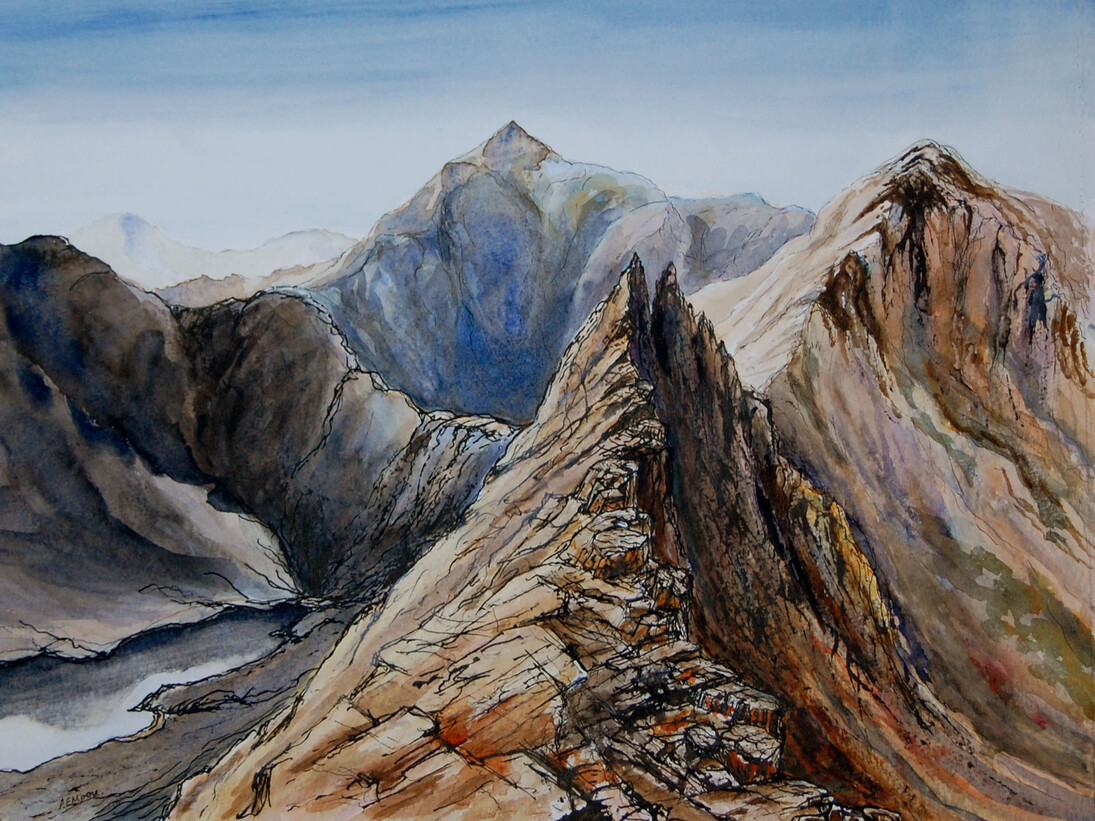 Peter Moore ‘Crib Goch, Yr Wyddfa’ pena and ink 2016 
