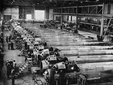 The Aschersleben factory producing Junkers Ju 88 bombers, flown by the German Luftwaffe during the Second World War (1939–1945). Source: German Federal Archives