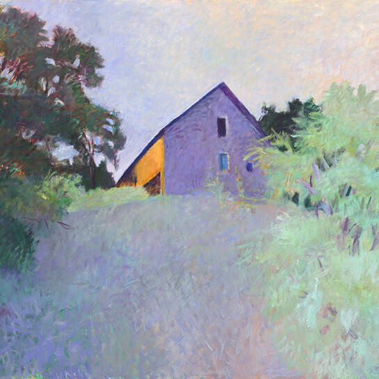 Wolf Kahn, Barn Atop a Ridge, 1987, Oil on canvas, 72 x 84 inches, 182.9 x 213.4 cm. Signed: "W Kahn" (lower center)