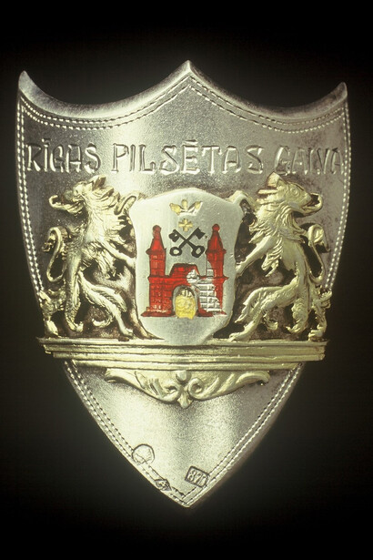 Flag nail with a picture of the great coat of arms of Riga, 20th century. Courtesy of Museum of the History of Riga and Navigation
