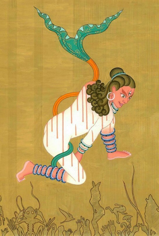 Tsherin Sherpa, Untitled, 2013, Gold, acrylic and ink on paper, 28 x 21.5 cm (11 x 8 ½ in)