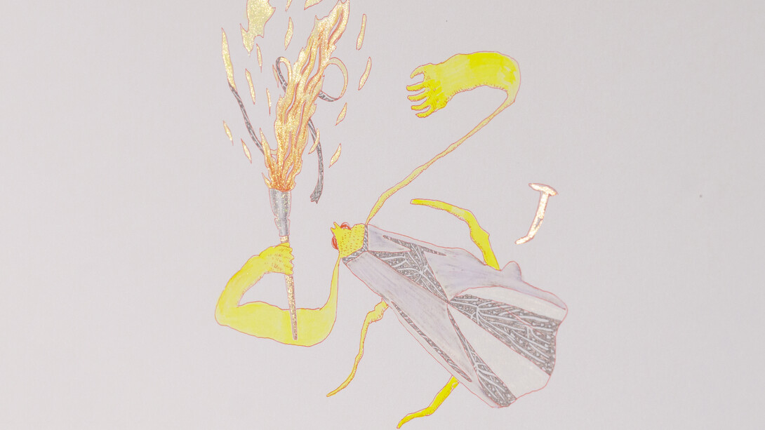 Josh Drayzen, A moth to a flame, wielding its own torch (antennae at arms), detail, 2024. Courtesy of Massey Klein Gallery