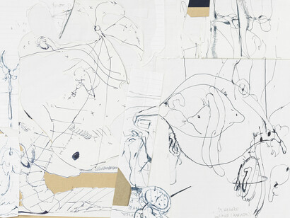 Stefanie Heinze, Untitled (Studio scenery, clash of muses), Untitled (Parasol), 2020.
Ink on paper collaged, double-sided, framed
29.6 x 41.1 cm, 11 5/8 x 16 1/8 in, framed: 38.4 x 49.8 x 2.8 cm, 15 1/8 x 19 5/8 x 1 1/8 in. Courtesy of the artist and Pippy Houldsworth Gallery