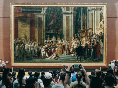 The Coronation of Napoleon is a painting completed in 1807 by Jacques-Louis David, Louvre, Paris, France