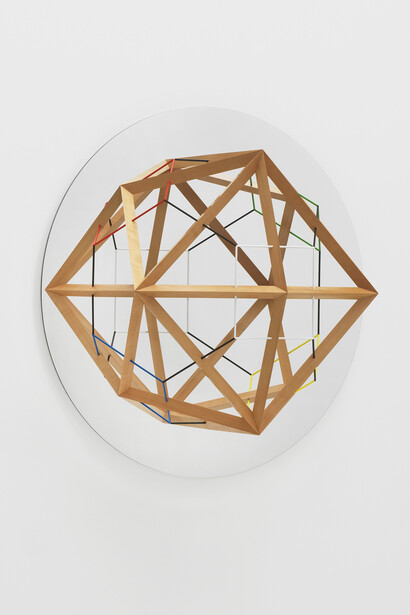 Olafur Eliasson, The missing part reminded
2018, Glass mirror, pear wood, brass, paint (yellow, red, green, blue, black, white), aluminum 33 3/8 x 33 3/8 x 14 1/8 inches; 85 x 85 x 36 cm unique in a series of 4. Courtesy the artist and Tanya Bonakdar Gallery, New York / Los Angeles