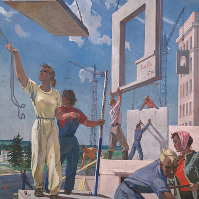 Aleksandr Deyneka, Building Peace, 1960. Sketch for a mural mosaic at the First National Art Exhibition of Soviet Russia, Moscow Tretyakov Gallery, Moscow, Russia
