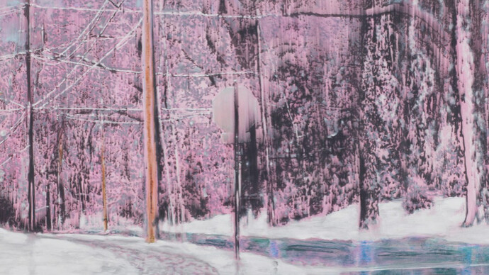 Ena Swansea, stop sign, 2017, oil and acrylic on cotton, 121.9 x 152.4 cm. (48 x 60 in.)
