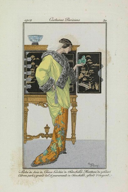 Robe de soie de Chine bordée de chinchilla, Roger Broders, from Journal des Dames et des Modes, 1912, Paris, France © Trustees of the Chester Beatty Library