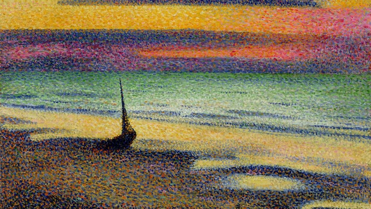 Georges Lemmen (1865-1916), Plage à Heist [Praia em Heist], 1891 - óleo sobre madeira, 37,5 x 46 cm. Paris, Musée d'Orsay (© RMN-Grand Palais (musée d'Orsay) / Gérard Blot)