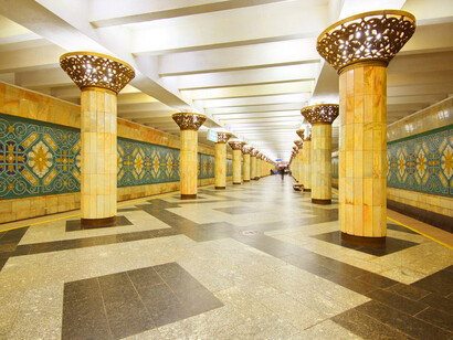 Intricate tilework in Tashkent's historic metro, Tashkent, Uzbekistan