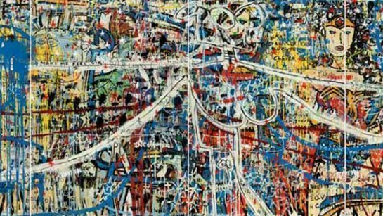 Neale Howells “The Fat Cat Family Funday”,2012, 226 x 490 cm, Acryl, Ölpastell & Bleistift auf Holz
