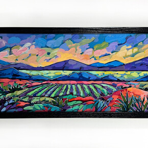 Anastasia Mak, Autumn Fields, 2023. Acrylic on Canvas, 10" x 30" (framed). Courtesy of the artist and Jackson Junge Gallery
