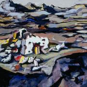 Philip C. Curtis, Landscape with Destruction, 1944. Watercolor on illustration board. Collection of Phoenix Art Museum, Gift of the Philip C. Curtis Restated Trust U/A/D April 7, 1994.