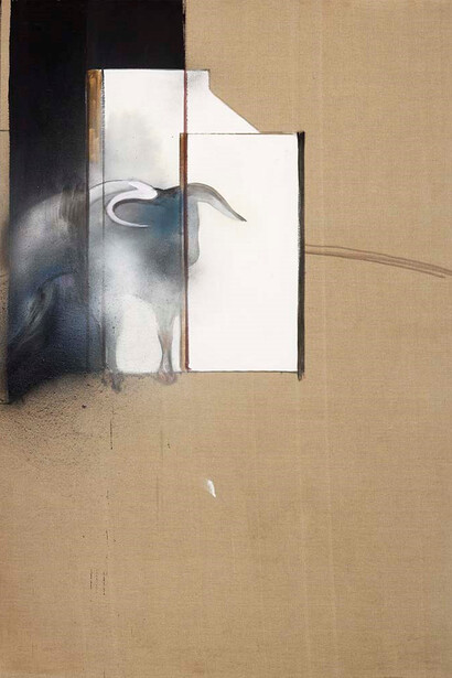 Francis Bacon, Study of a Bull, 1991, oil, aerosol, and dust on canvas, private collection. © The Estate of Francis Bacon. All rights reserved / DACS, London / ARS, NY 2019