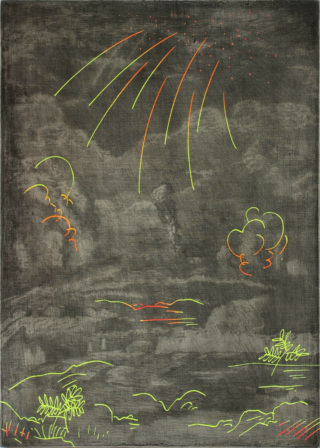 Chris Agnew, Forced projection I, 2015, etching and oil paint on icon panel, 52 x 37 cm