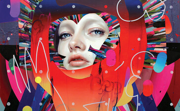 Erik Jones, PS36, 91x91cm. Color pencil, Water-Soluble Wax Pastel, Acrylic, Adhesive White Vinyl on Rives bfk paper mounted to panel