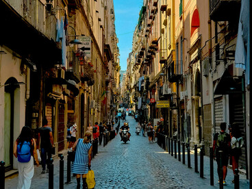 A street scene from the old town of Naples in Campania, Italy