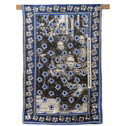 Jess Atieno, Ibado (Worship) 2, 2023, jacquard woven fabric, 62x41 inches. Courtesy the artist and Montague Contemporary, NYC